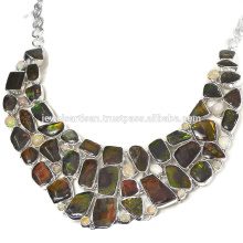 Ammolita natural y collar de plata esterlina 925 de la piedra preciosa de Opal